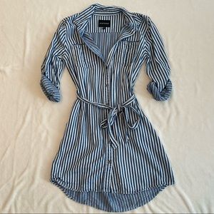 Blue and White Striped Button Down Dress with Pockets!